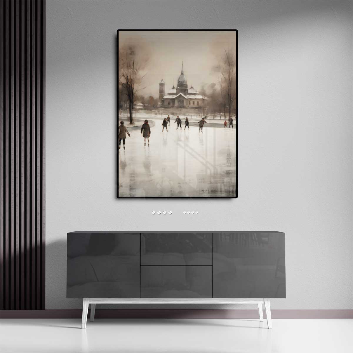 Winterse Schaatspret Kunstwerk-canvas-dibond-plexiglas-wanddecoratie-WallArtistic