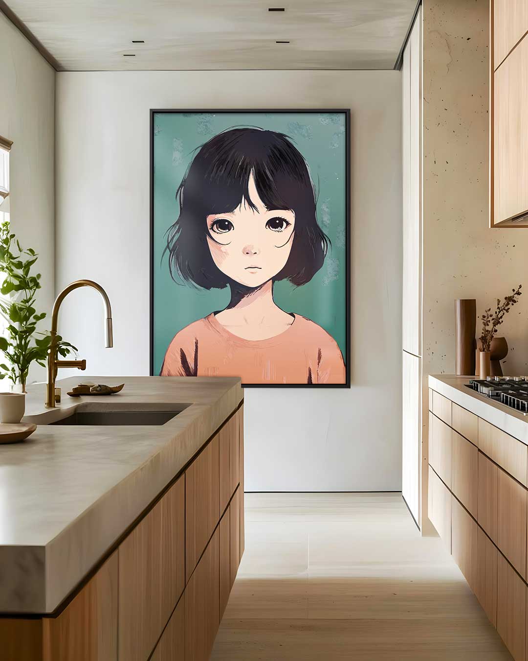Meisje met Korte Zwarte Haarsnit Kunstwerk-canvas-dibond-plexiglas-wanddecoratie-WallArtistic
