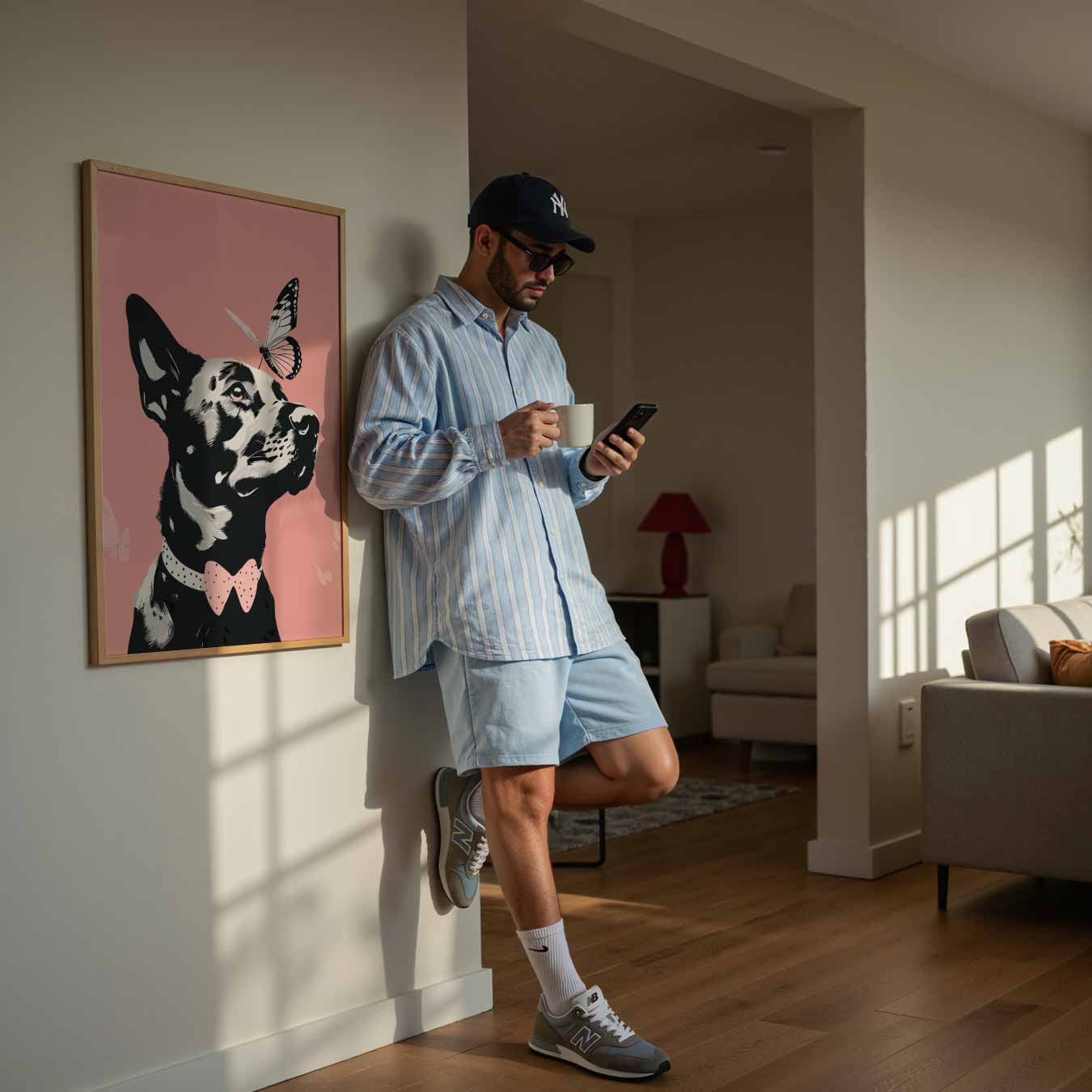 Elegante Hond met Vlinder Poster-WallArtistic