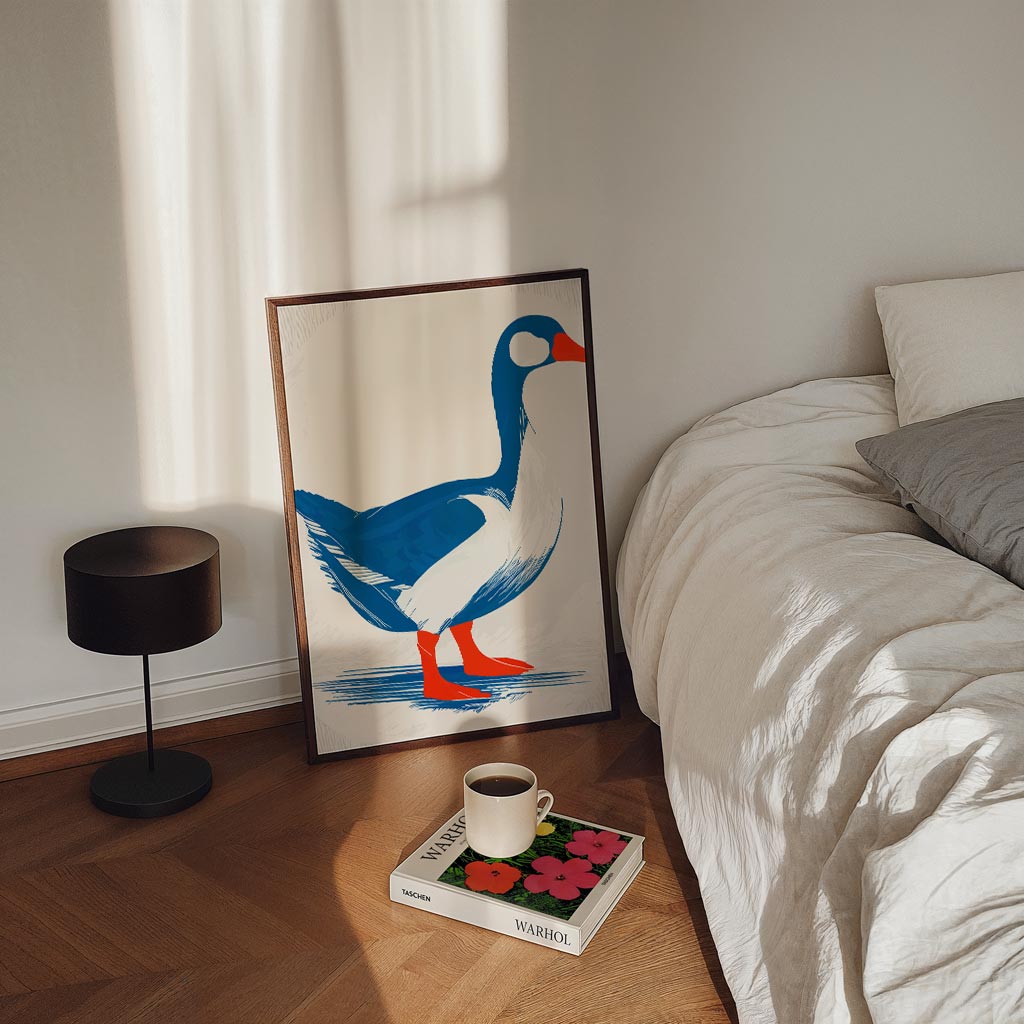 Moderne Blauwe Gans Art Print Poster