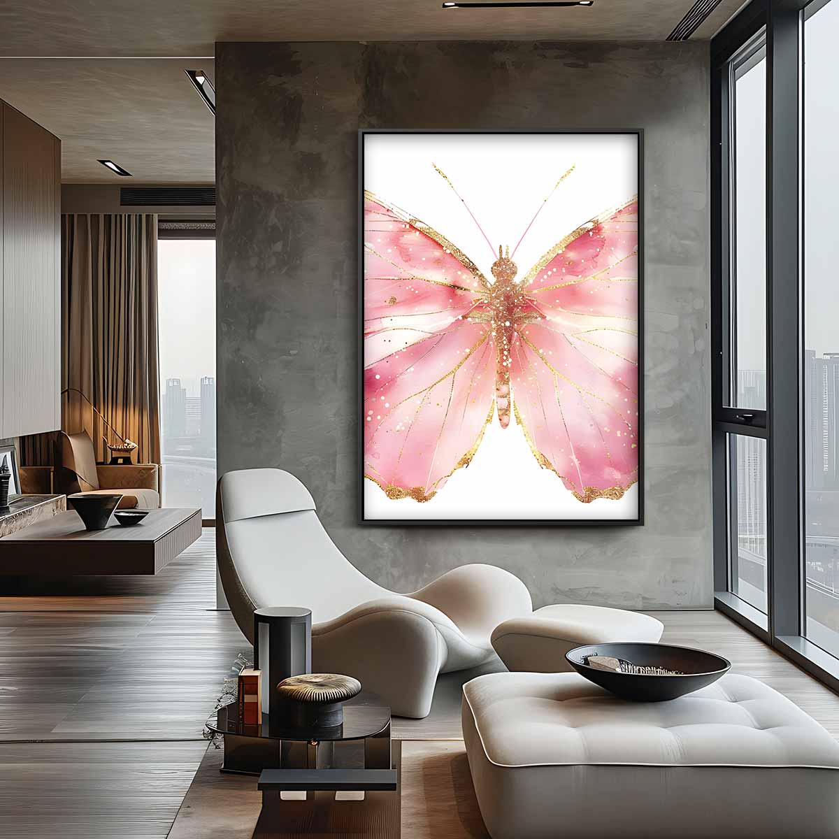 Sprankelende Vlinder in Roze Kunstwerk-canvas-dibond-plexiglas-wanddecoratie-WallArtistic