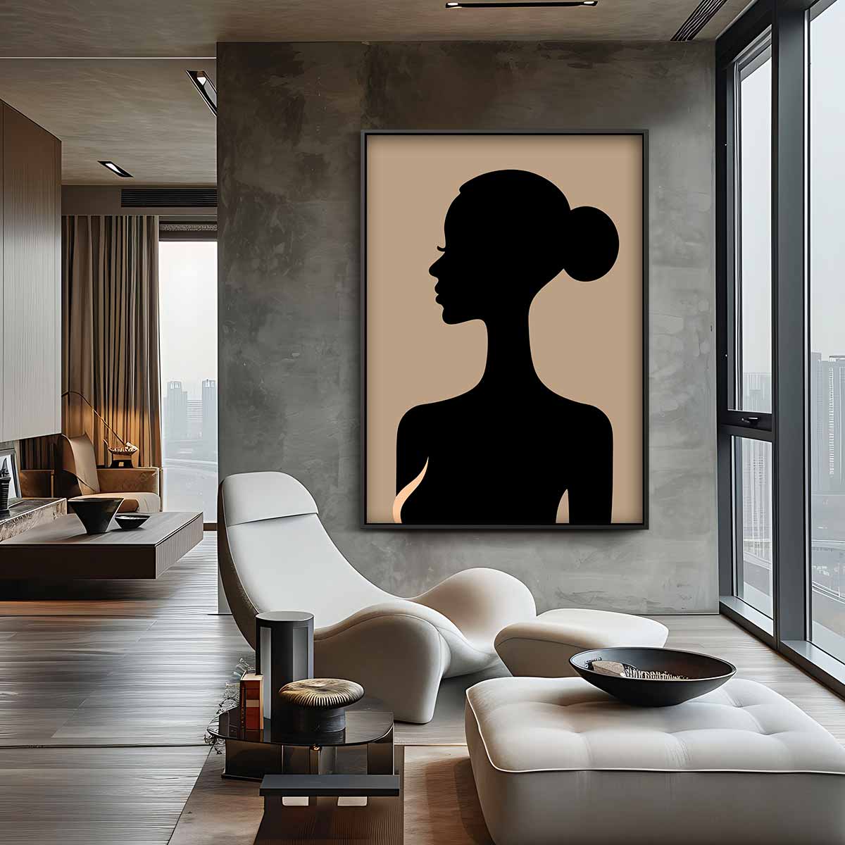 Elegante Silhouetportret Kunstwerk-canvas-dibond-plexiglas-wanddecoratie-WallArtistic
