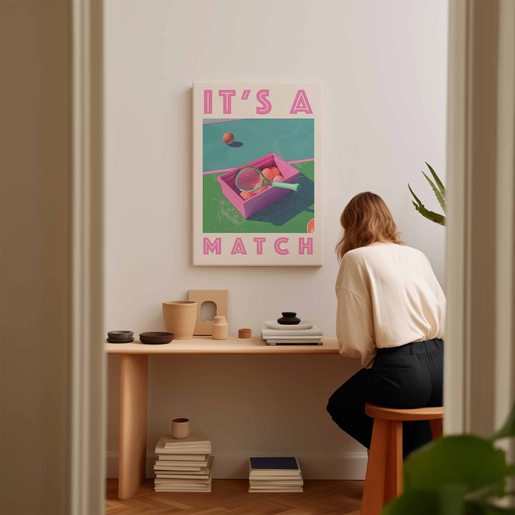 It's a Match - Retro Tennis Kunstwerk-canvas-dibond-plexiglas-wanddecoratie-WallArtistic