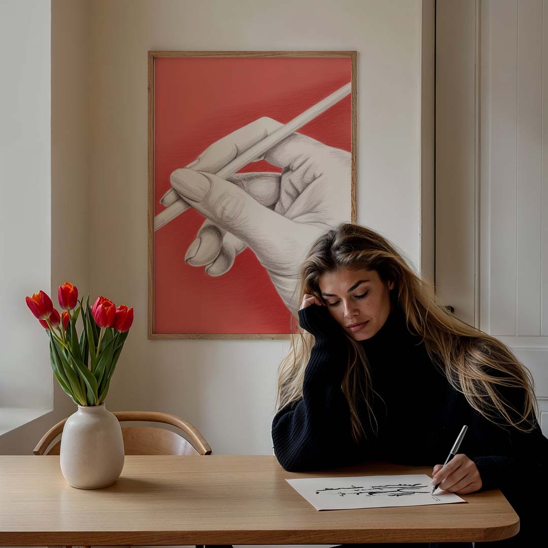 Handgetekende Kunst: Elegante Hand Poster-WallArtistic