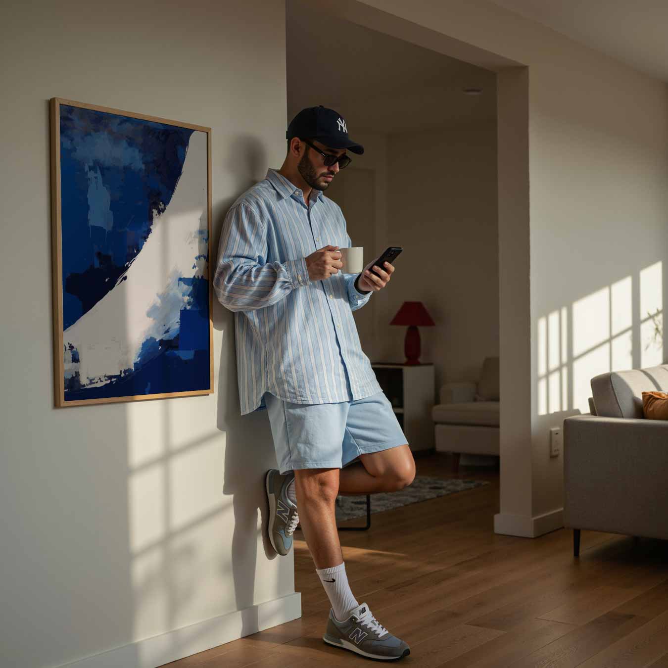 Abstracte Blauw-Witte Vleug Poster-WallArtistic