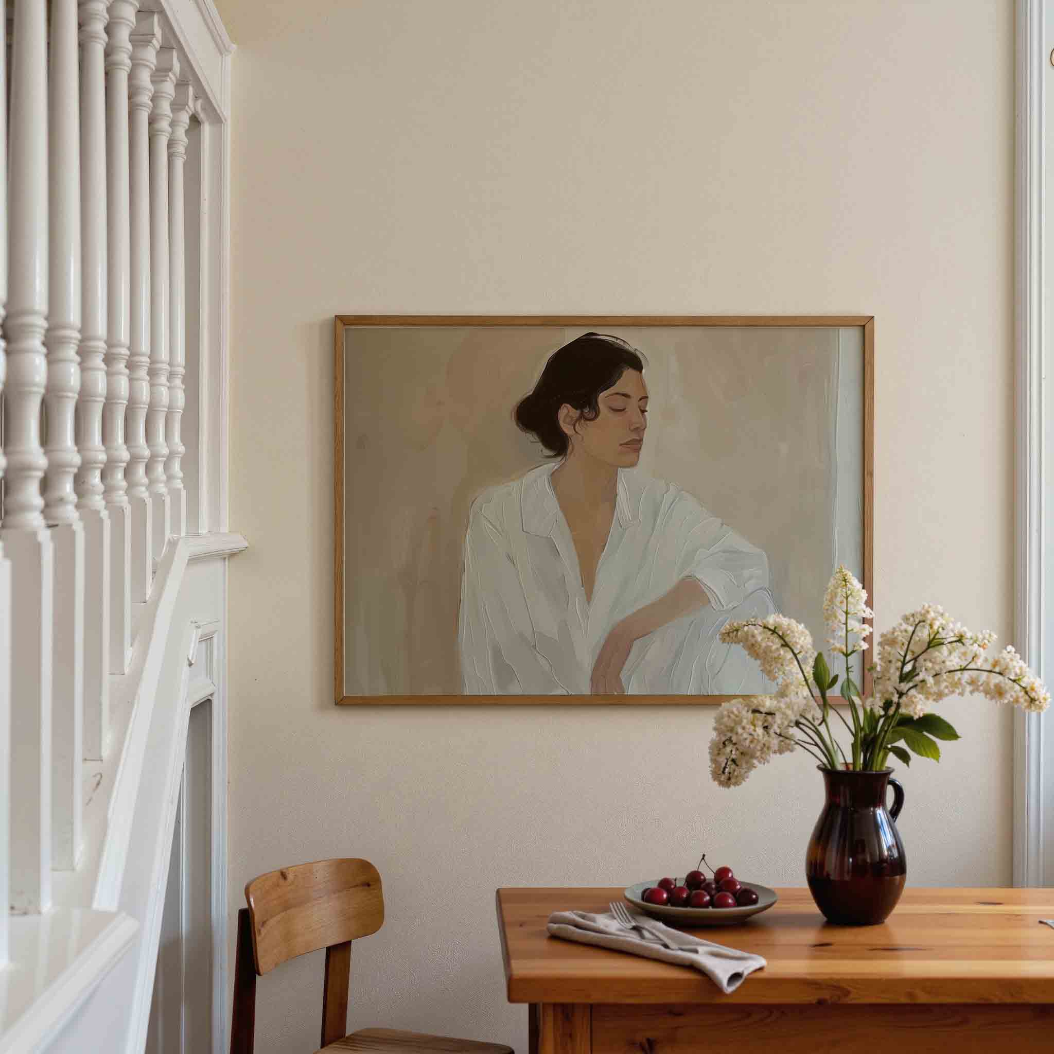 Vrouw in witte kleding Poster