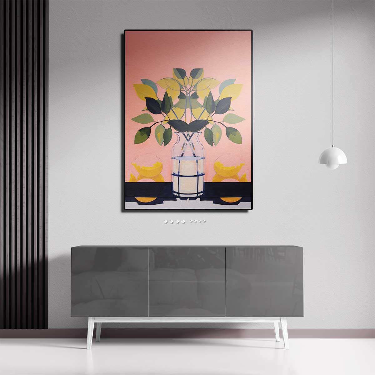 Vrolijke Vaas met Bladeren Kunstwerk-canvas-dibond-plexiglas-wanddecoratie-WallArtistic