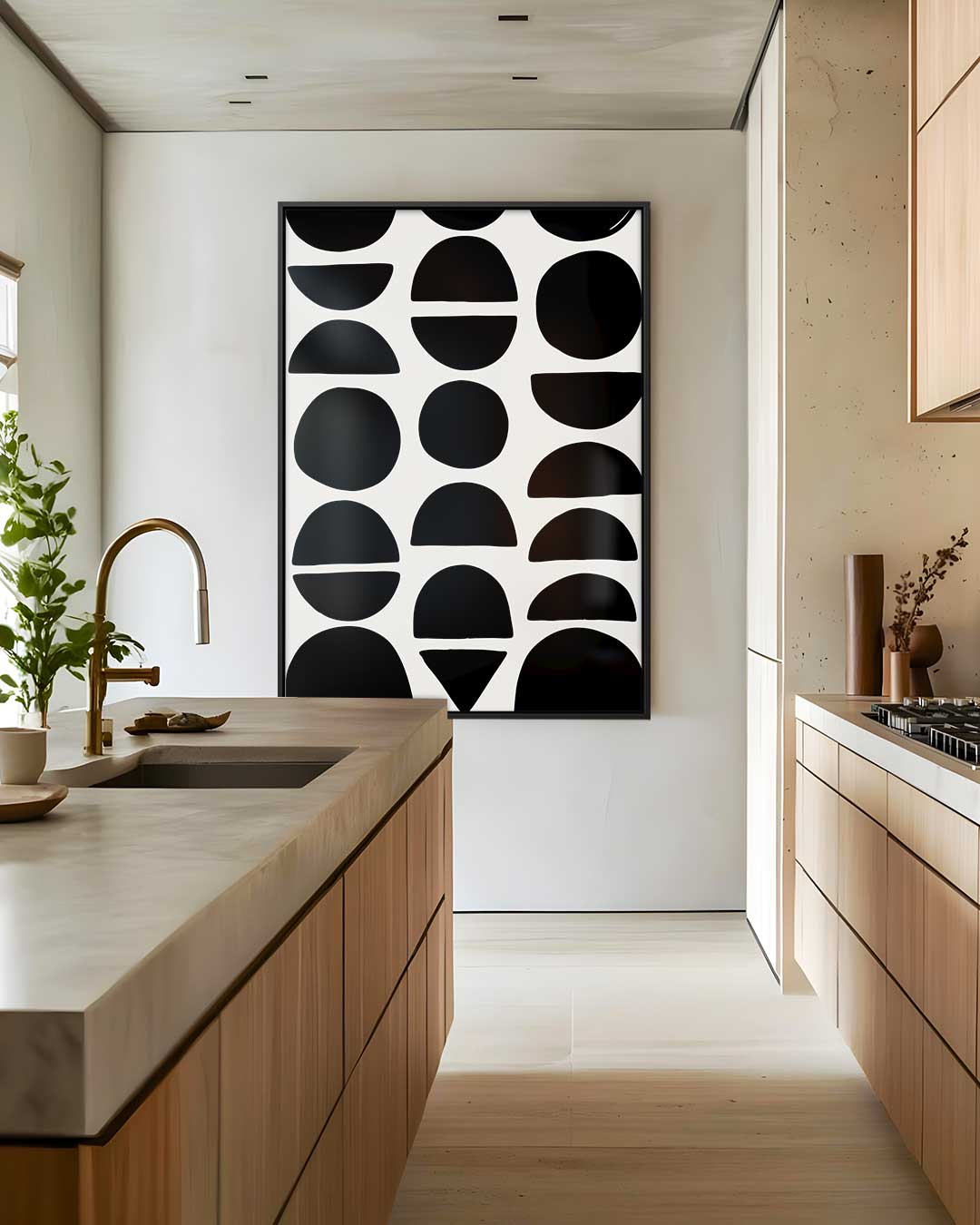 Zwarte Vormen op Wit Kunstwerk-canvas-dibond-plexiglas-wanddecoratie-WallArtistic