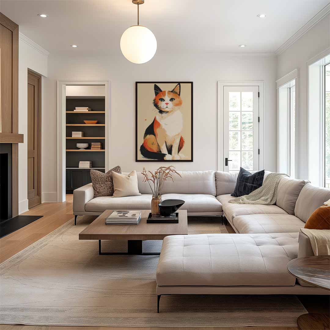 Vrolijke Kat op Canvas Kunstwerk-canvas-dibond-plexiglas-wanddecoratie-WallArtistic