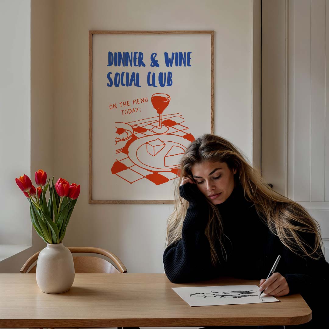 Gezellige Eet- en Wijnclub Poster-WallArtistic
