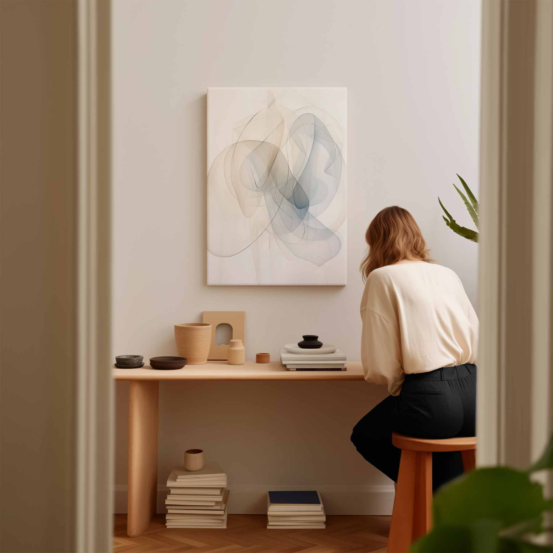 Zwevende Vormen in Neutrale Tinten Kunstwerk-canvas-dibond-plexiglas-wanddecoratie-WallArtistic