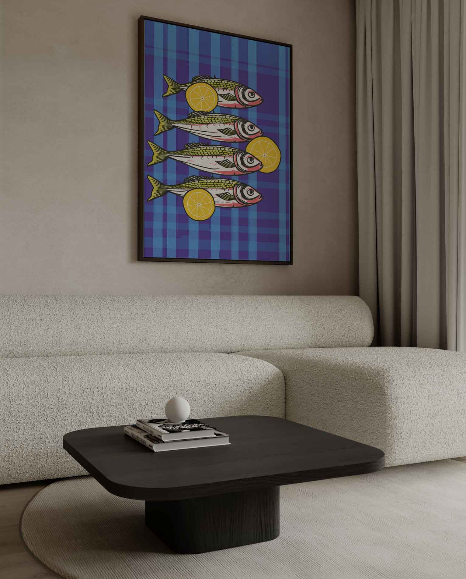 Vrolijke Vissen Met Citroen Kunstwerk-canvas-dibond-plexiglas-wanddecoratie-WallArtistic