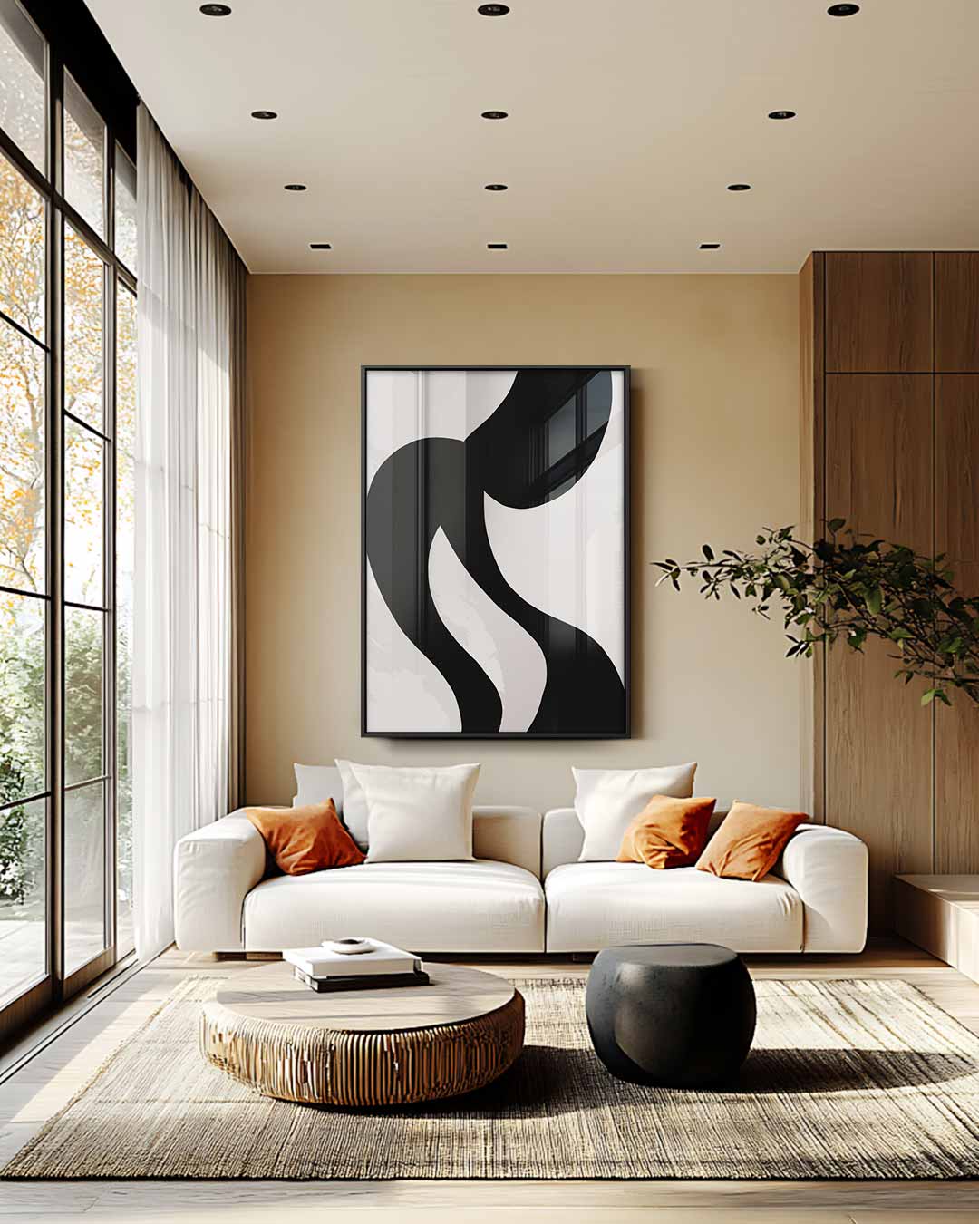 Speelse Zwarte S-Wave Kunstwerk-canvas-dibond-plexiglas-wanddecoratie-WallArtistic