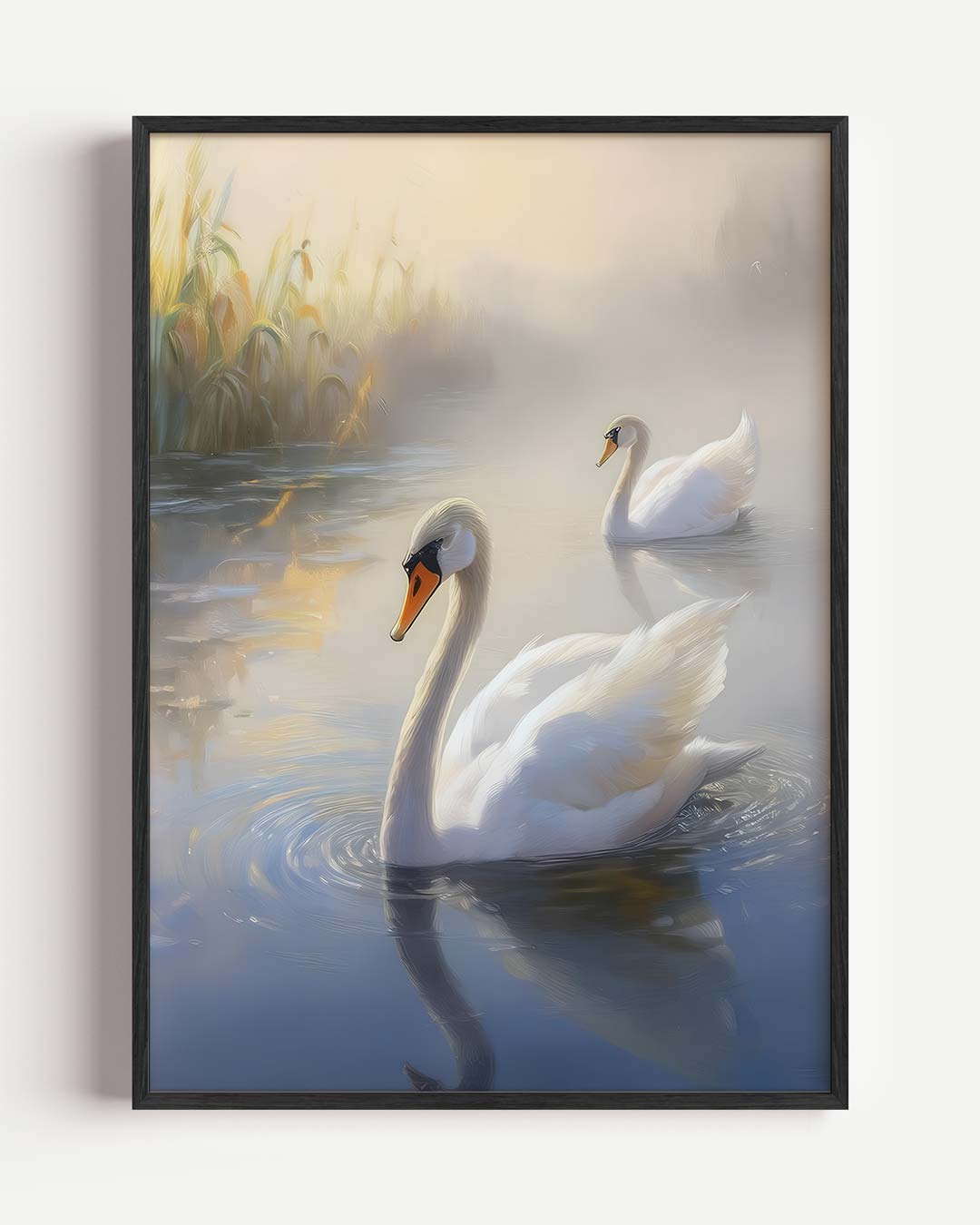 Elegant Zwevend Zwanenpaar Poster-WallArtistic