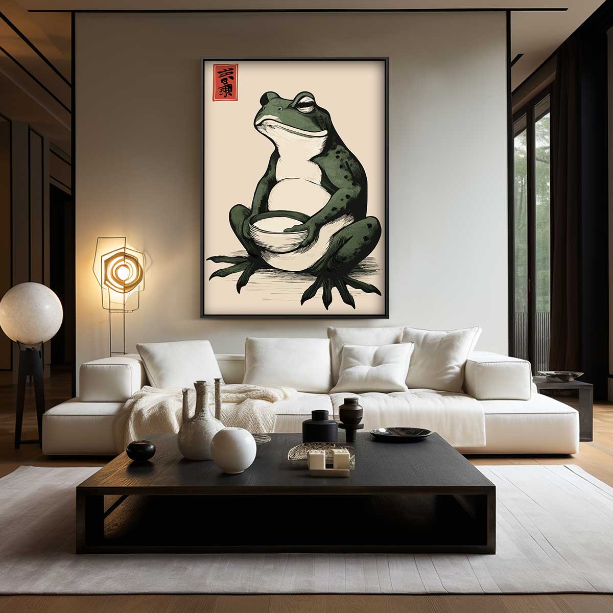 Zen Kikker met Kom Kunstwerk-canvas-dibond-plexiglas-wanddecoratie-WallArtistic