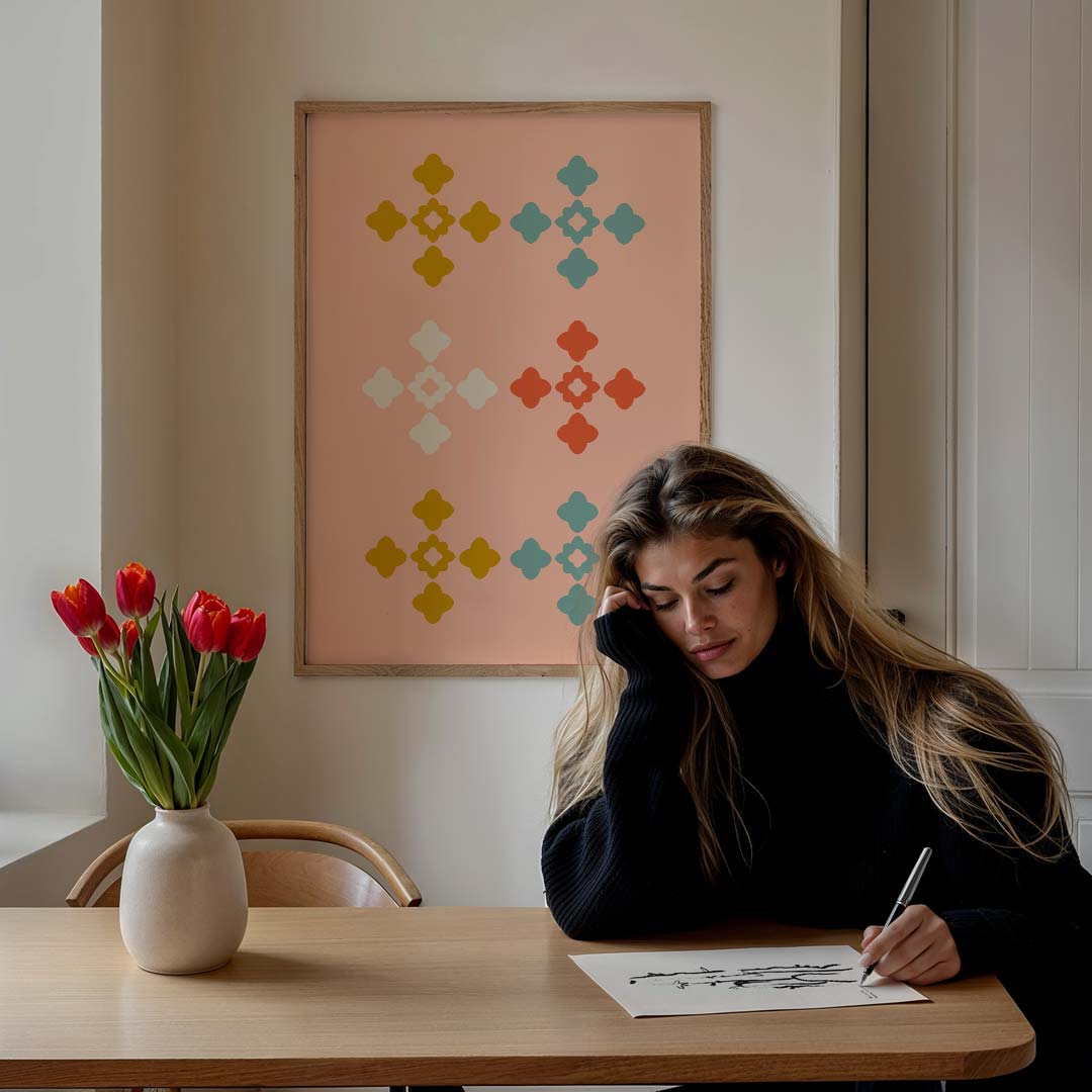 Vrolijke Symmetrie Bloemenposter-WallArtistic