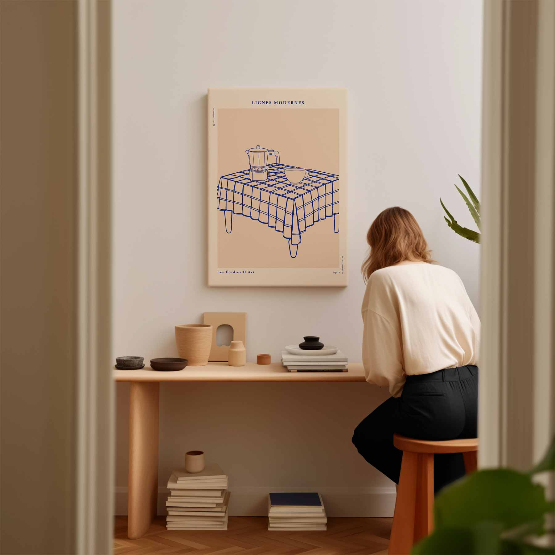 Moderne Lijnen Ontbijt Tafereel Kunstwerk-canvas-dibond-plexiglas-wanddecoratie-WallArtistic
