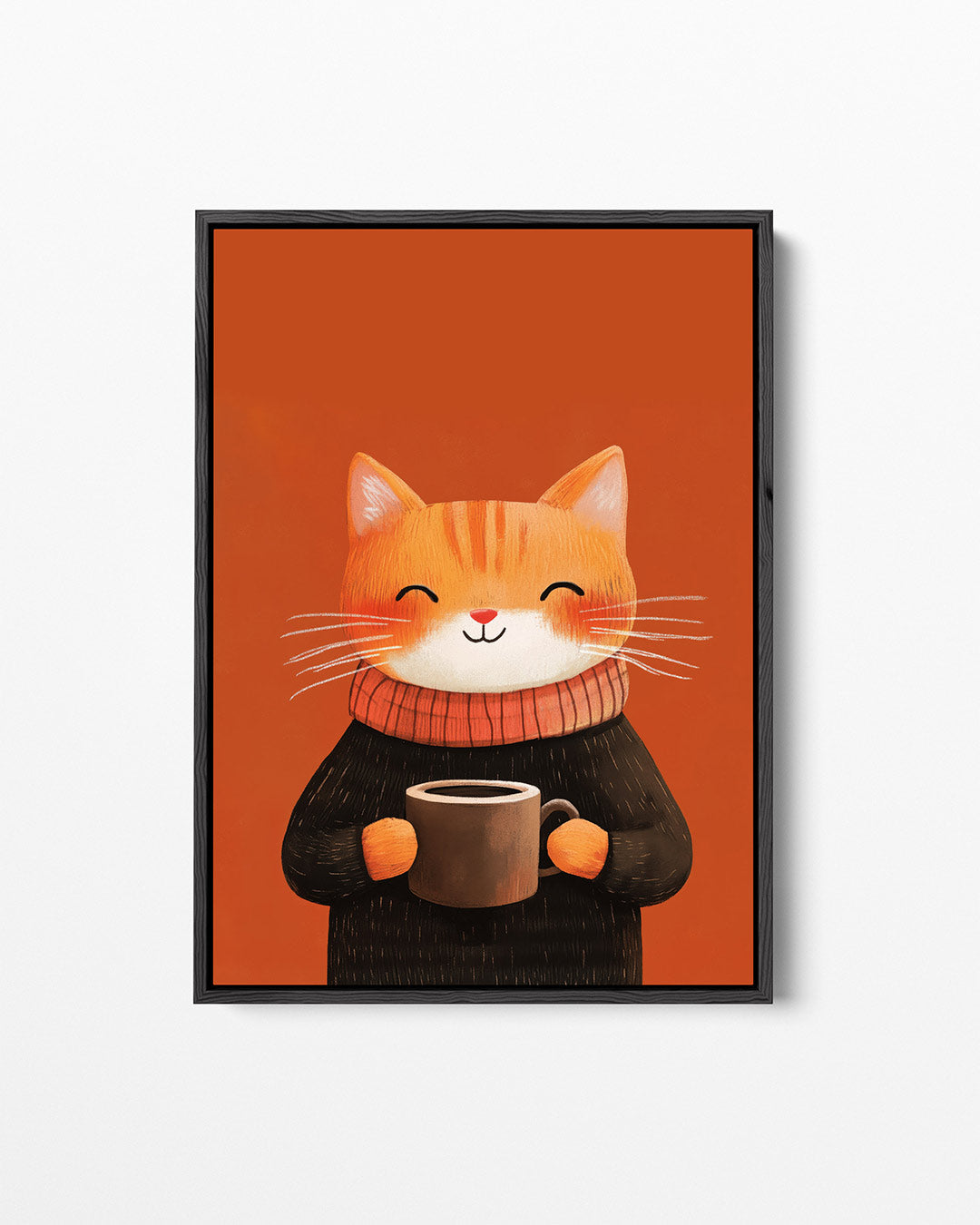 Vrolijke kat met mok Kunstwerk