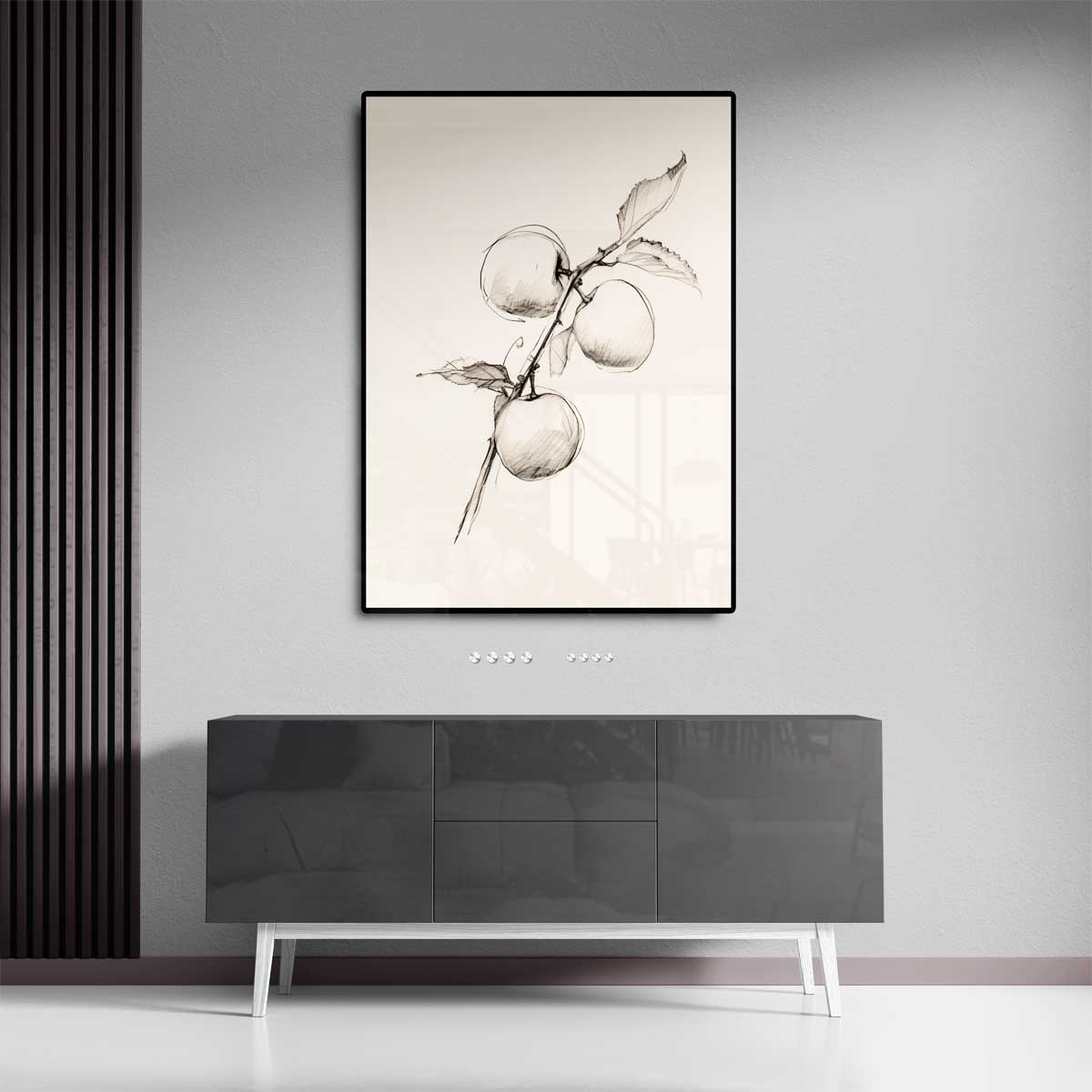 Potloodschets van Appeltakken Kunstwerk-canvas-dibond-plexiglas-wanddecoratie-WallArtistic