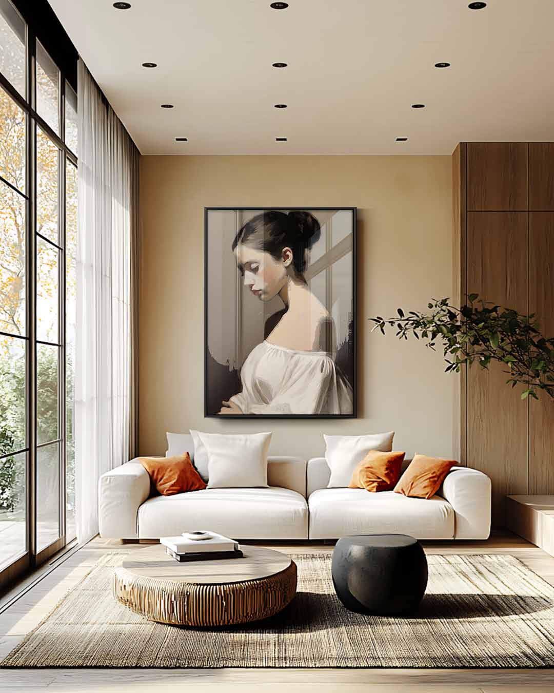 Dromerige Portretstudie Kunstwerk-canvas-dibond-plexiglas-wanddecoratie-WallArtistic