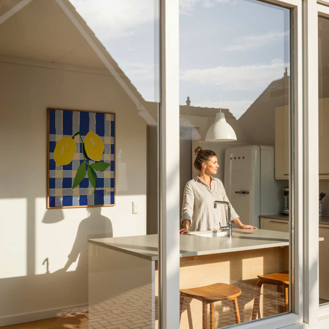 Zonnige Citroenen op Blauw Poster-WallArtistic