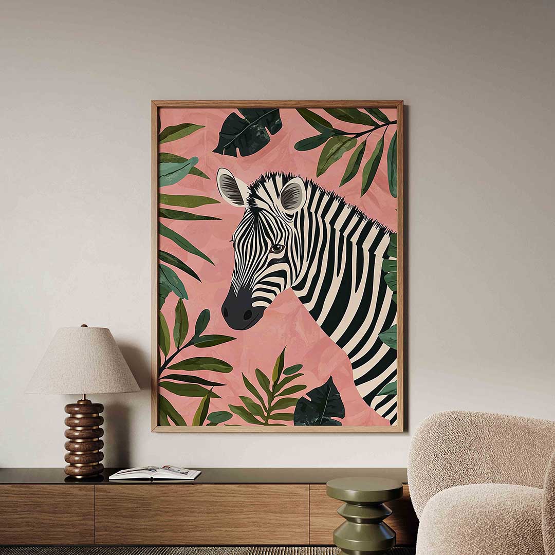 Zebra en bladeren Poster