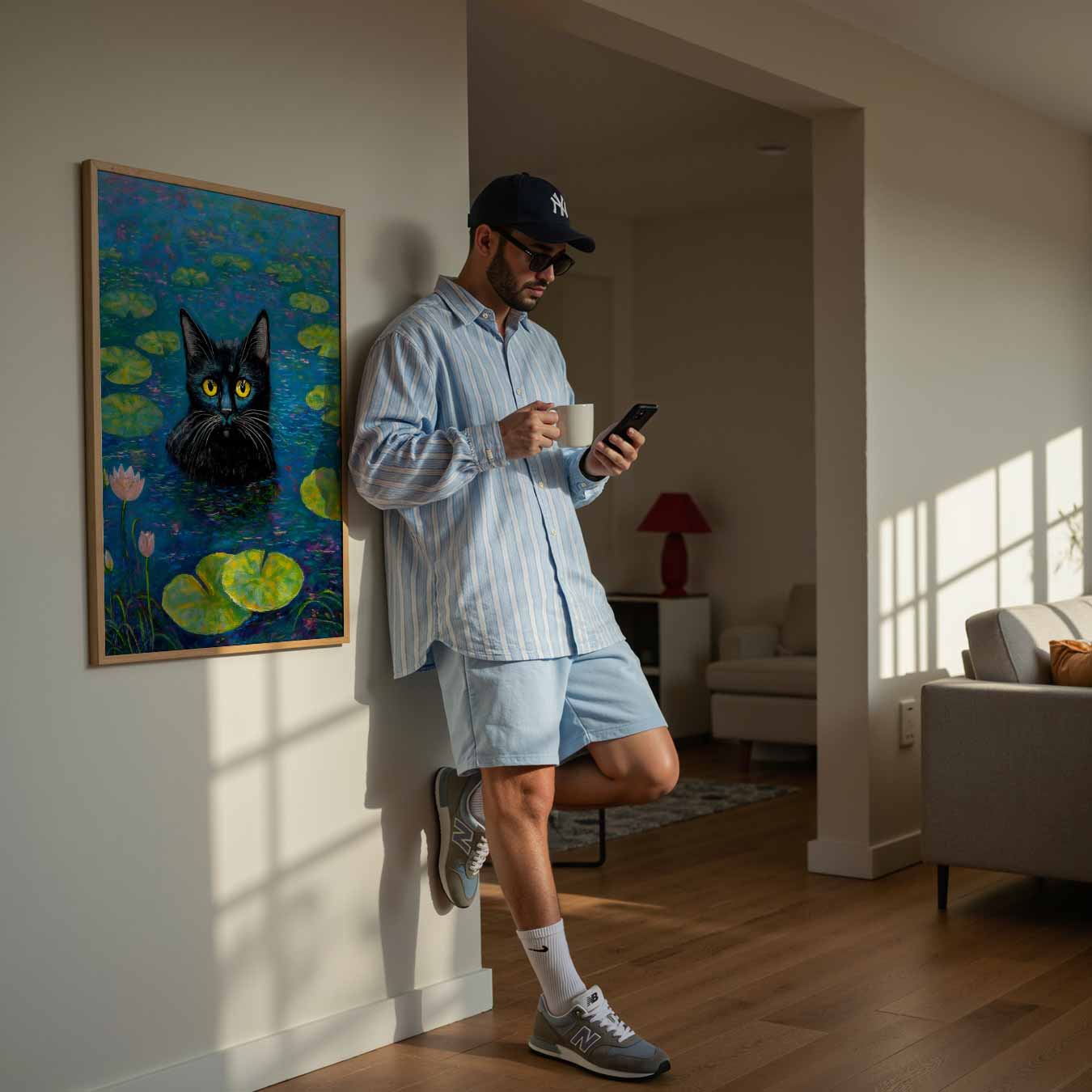 Mystieke Kat in Waterlelies Poster-WallArtistic