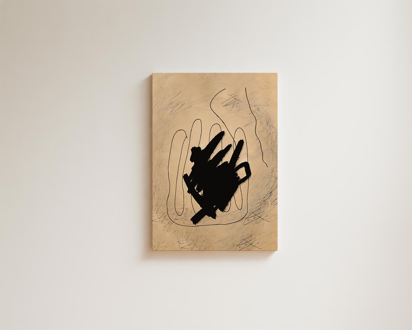 Abstracte Expressie in Zwart en Beige Kunstwerk-canvas-dibond-plexiglas-wanddecoratie-WallArtistic