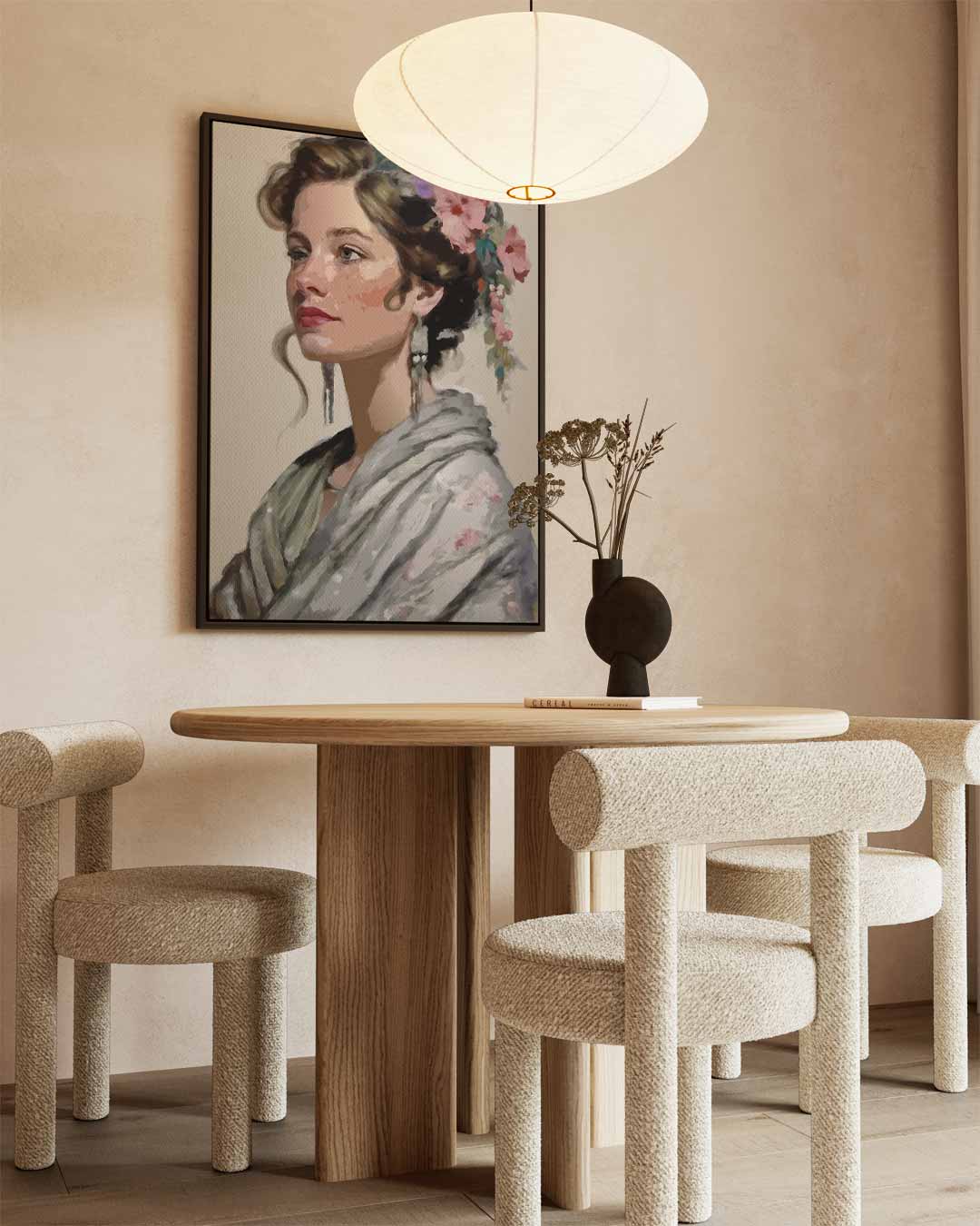 Elegant Portret van een Vrouw met Bloemen Kunstwerk-canvas-dibond-plexiglas-wanddecoratie-WallArtistic