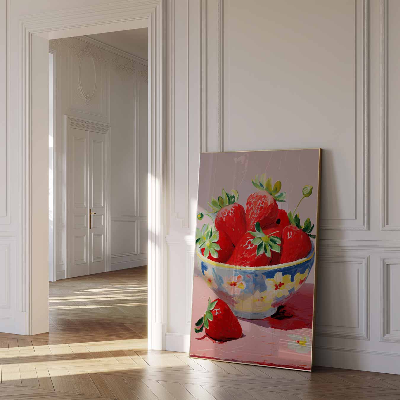 Aardbeien in Bloemenkom Poster-WallArtistic