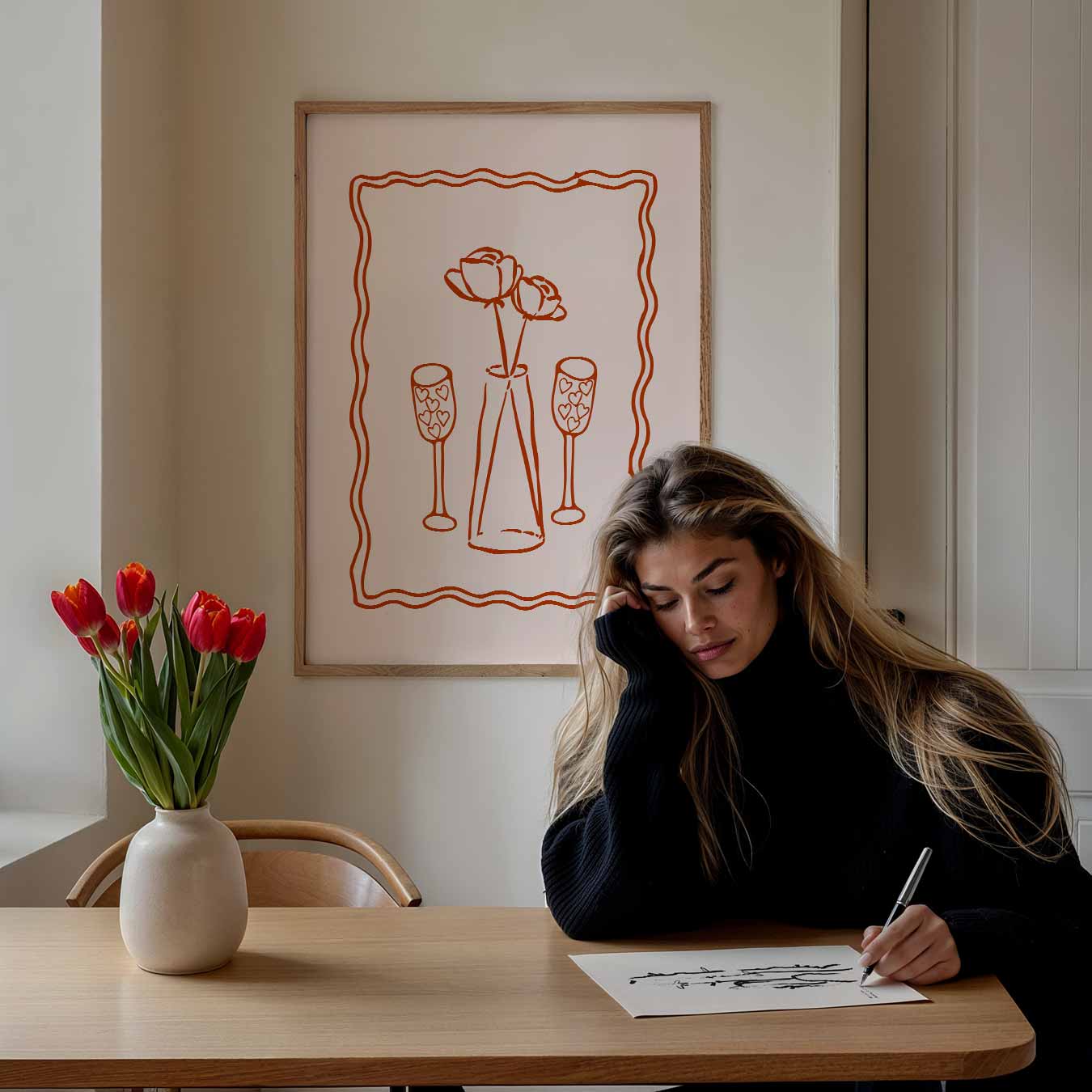 Romantische Bloemen en Hartjes Poster