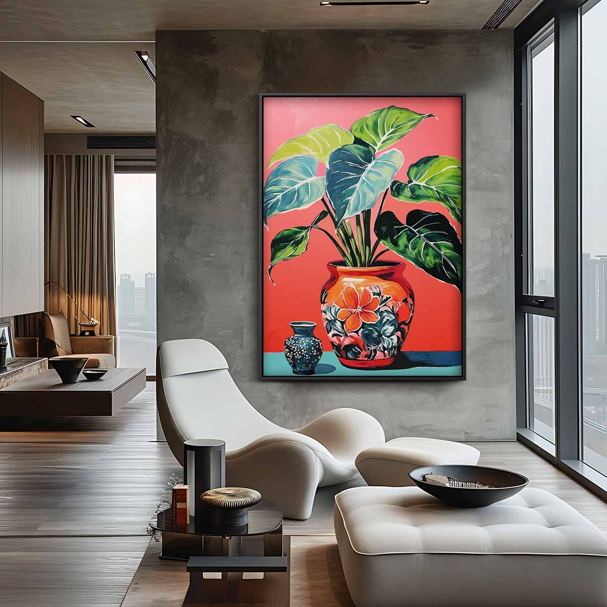 Kleurrijke Bladeren in Bloempotten Kunstwerk-canvas-dibond-plexiglas-wanddecoratie-WallArtistic