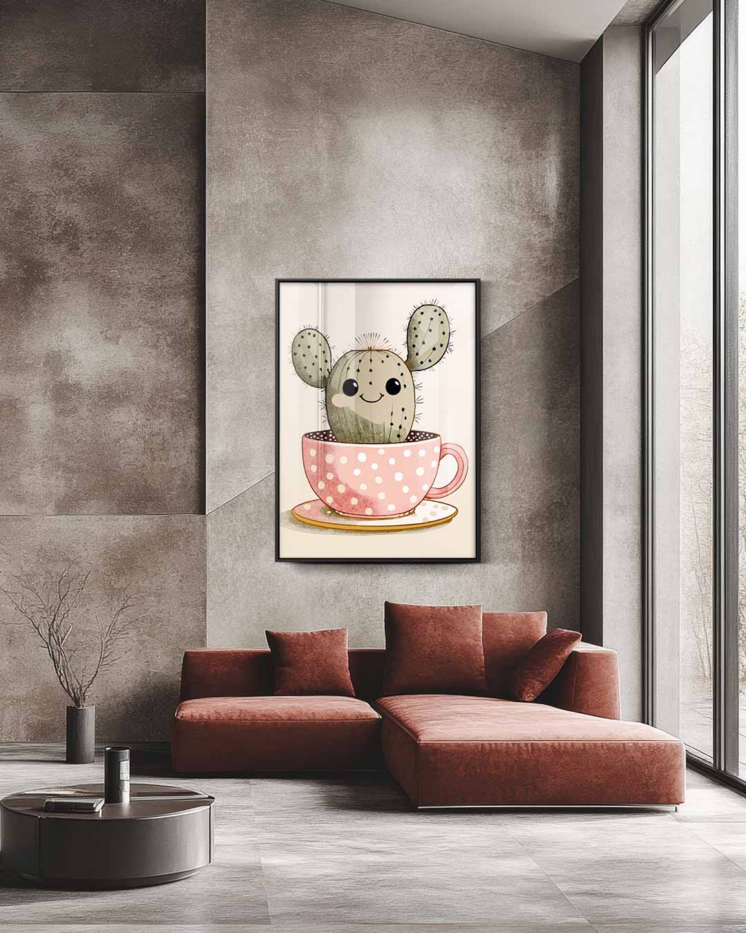 Vrolijke Cactus in Kopje Kunstwerk-canvas-dibond-plexiglas-wanddecoratie-WallArtistic
