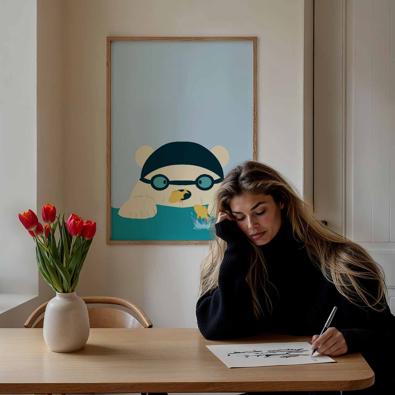 Zwemmende Beer met Vissevrienden Poster-WallArtistic