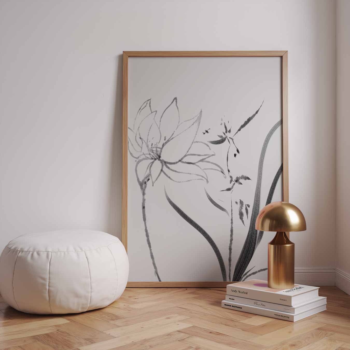 Elegante Zwart-wit Bloemenprint Poster
