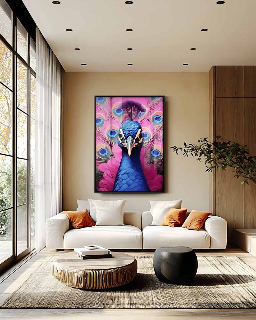 Pauwenpracht in Felle Kleuren Kunstwerk-canvas-dibond-plexiglas-wanddecoratie-WallArtistic