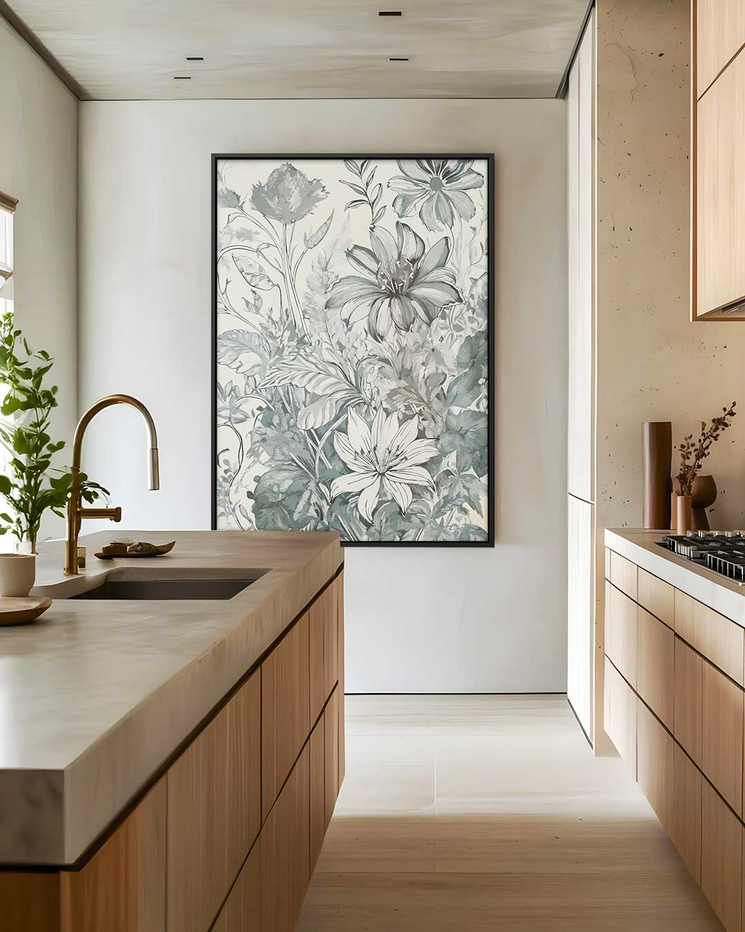 Botanische Grijstinten Kunstwerk-canvas-dibond-plexiglas-wanddecoratie-WallArtistic