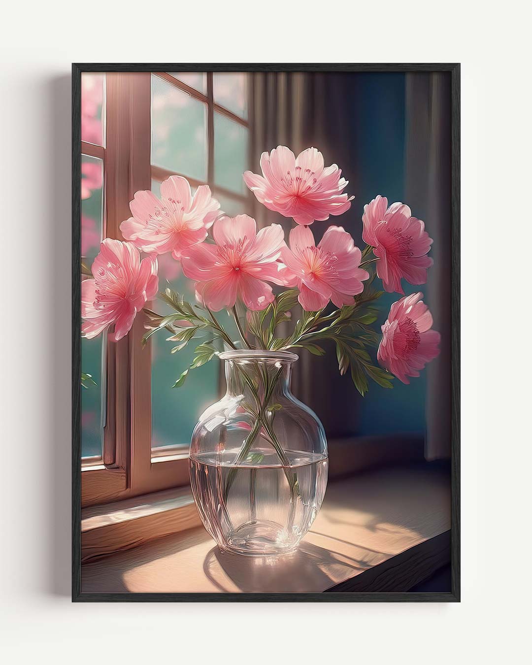 Romantische Bloemen bij het Raam Poster