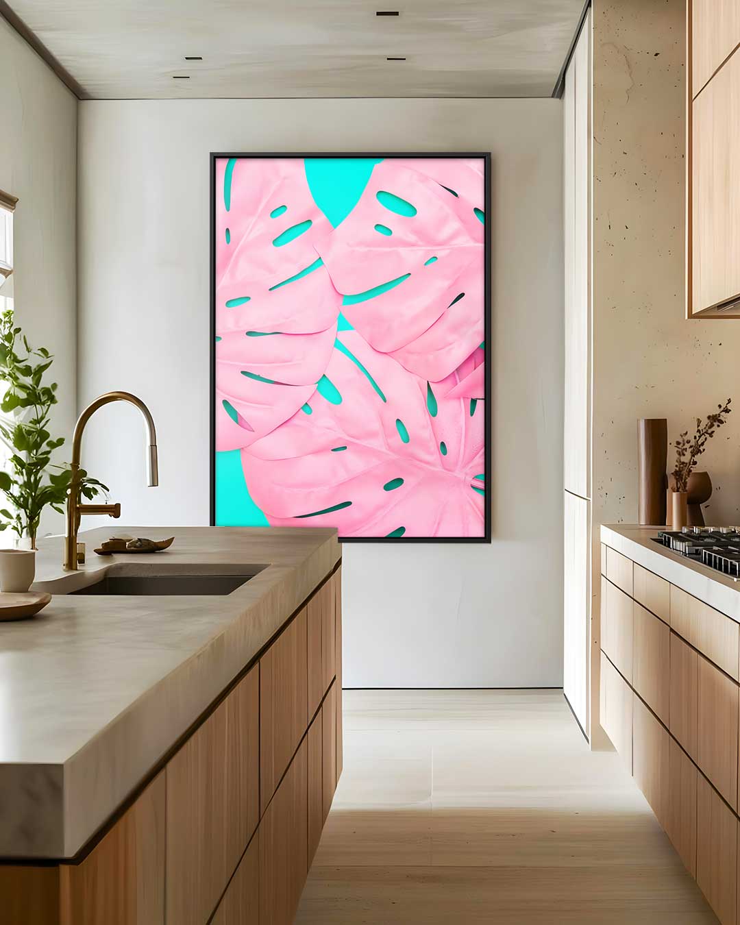 Tropische Roze Bladeren Kunstwerk-canvas-dibond-plexiglas-wanddecoratie-WallArtistic
