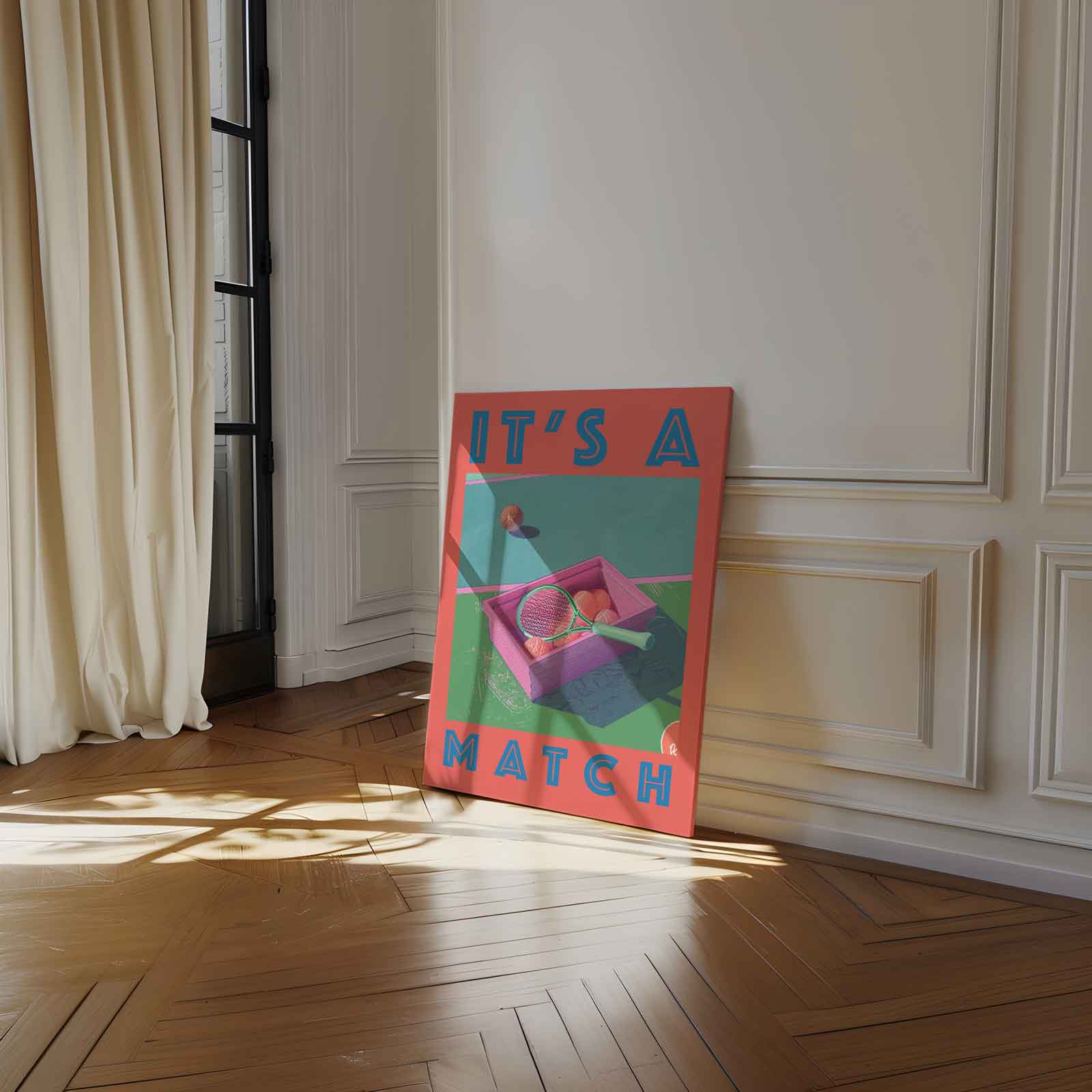 Speelse Tennisdisplay Kunstwerk-canvas-dibond-plexiglas-wanddecoratie-WallArtistic