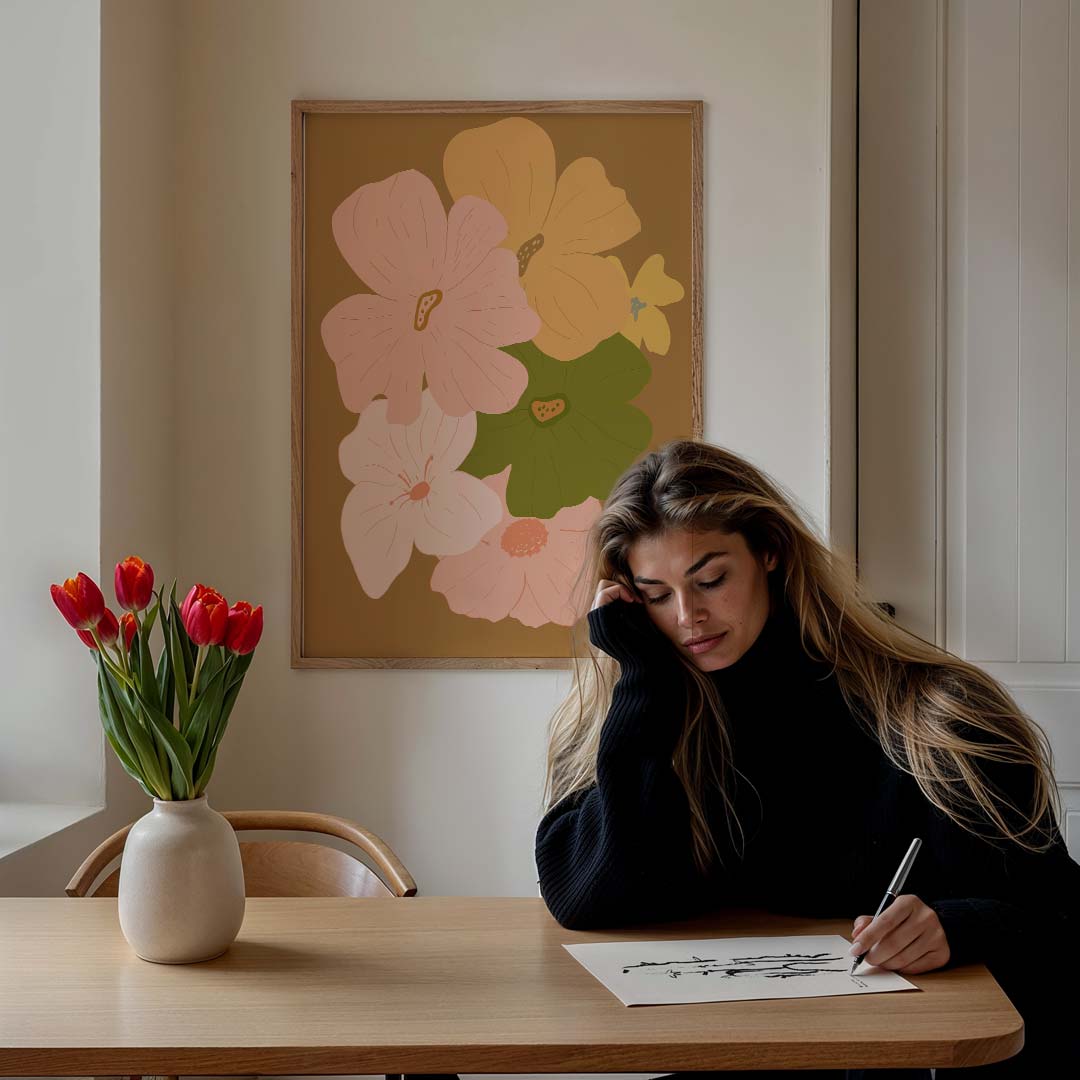 Bloemenpracht in Aardetinten Poster-WallArtistic
