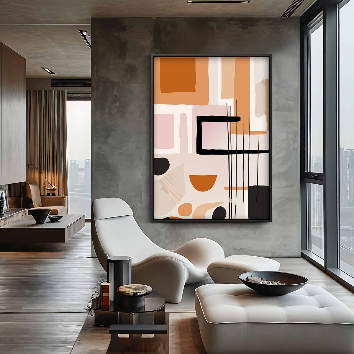 Abstracte Aardetinten Compositie Kunstwerk-canvas-dibond-plexiglas-wanddecoratie-WallArtistic