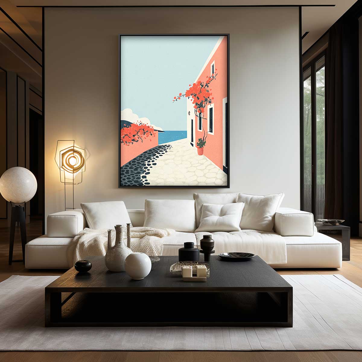 Zonnige Mediterrane Straat Kunstwerk-canvas-dibond-plexiglas-wanddecoratie-WallArtistic