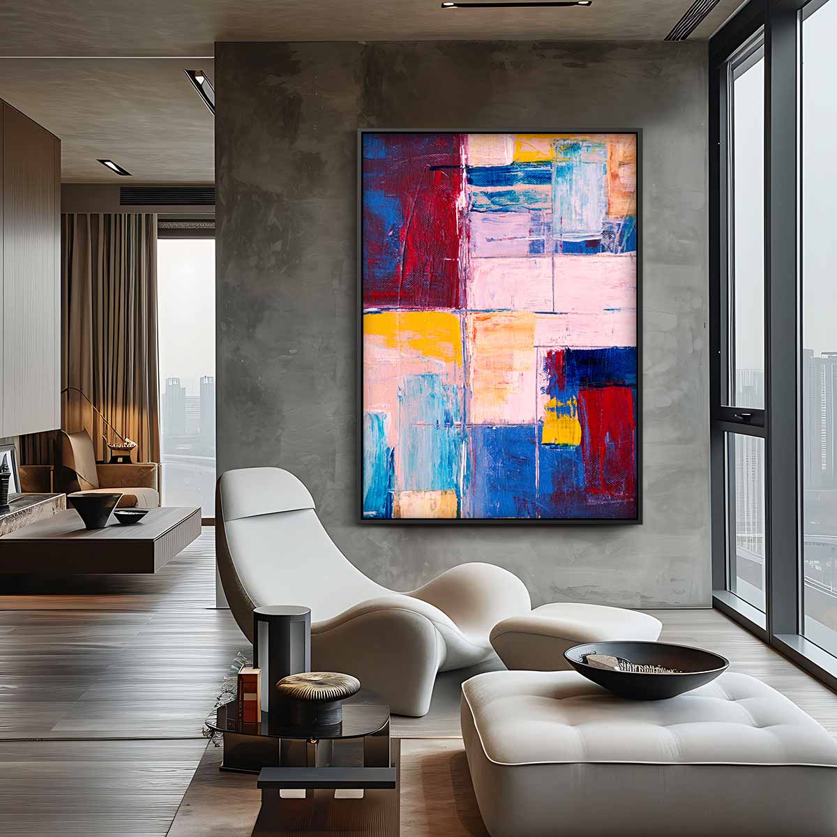 Kleurrijke Abstracte Compositie Kunstwerk-canvas-dibond-plexiglas-wanddecoratie-WallArtistic