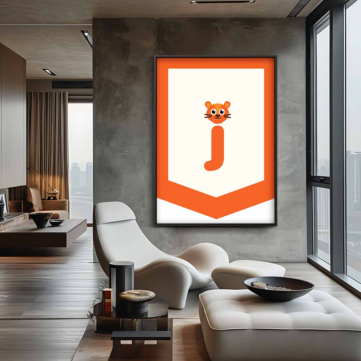 Speelse Tijger Alfabet Illustratie Kunstwerk-canvas-dibond-plexiglas-wanddecoratie-WallArtistic