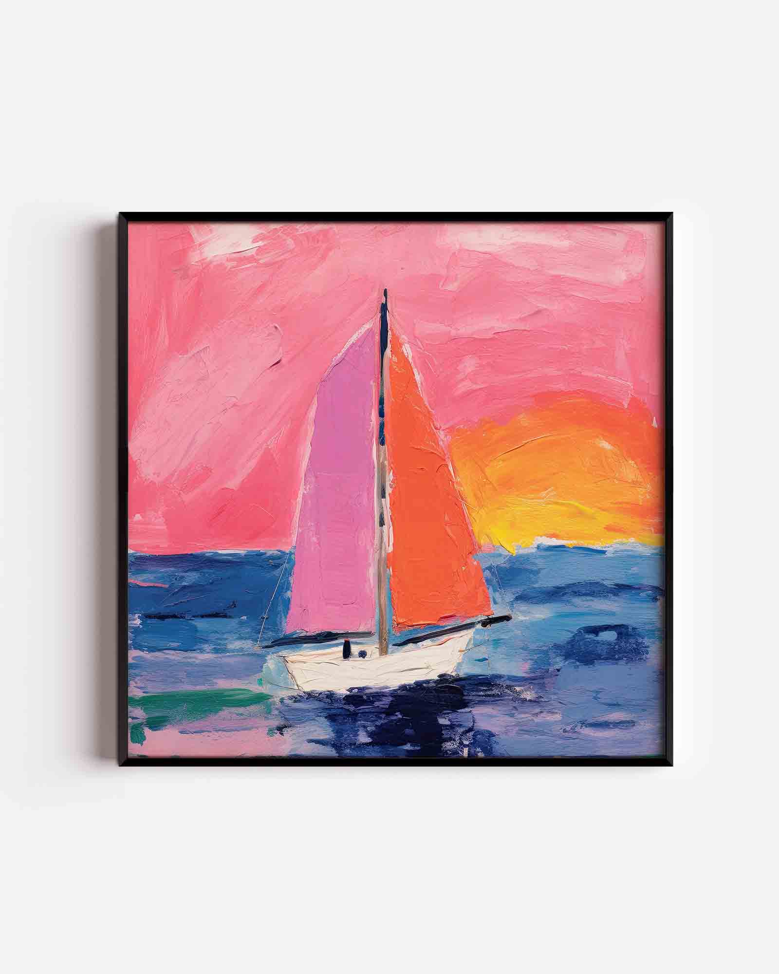 Zeilboot en zonsondergang Poster
