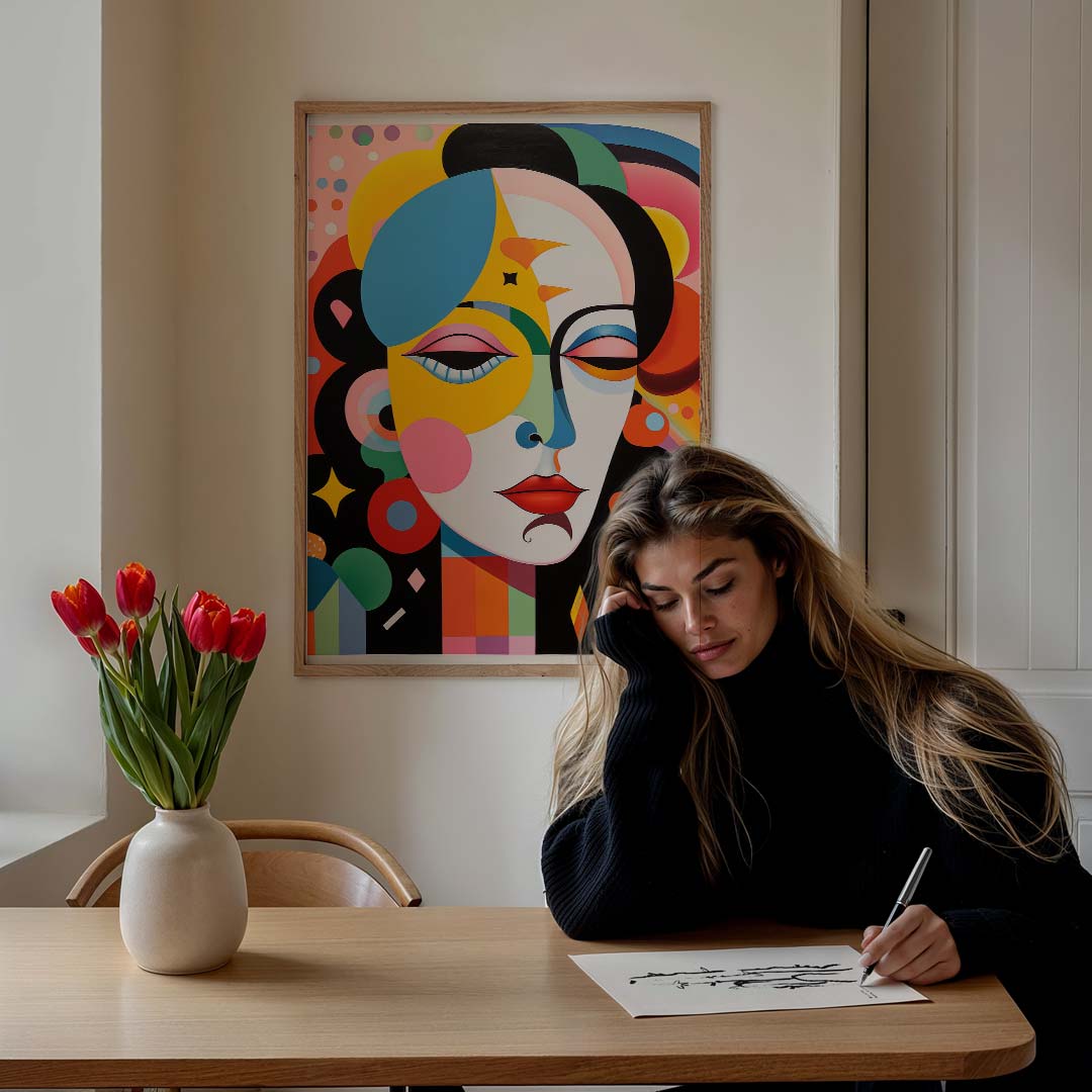 Kleurrijke Gezichtsillusie Kunstposter-WallArtistic