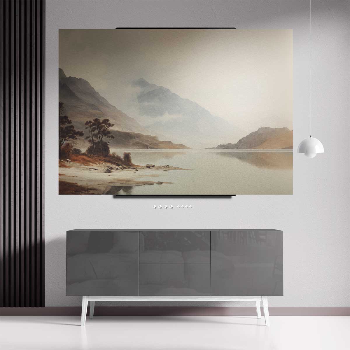 Rustieke Bergen aan een Spiegelend Meer Kunstwerk-canvas-dibond-plexiglas-wanddecoratie-WallArtistic
