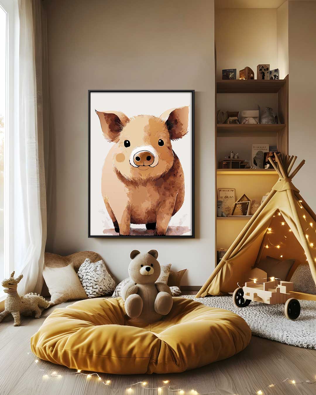 Schattig Biggetje Portret Kunstwerk-canvas-dibond-plexiglas-wanddecoratie-WallArtistic