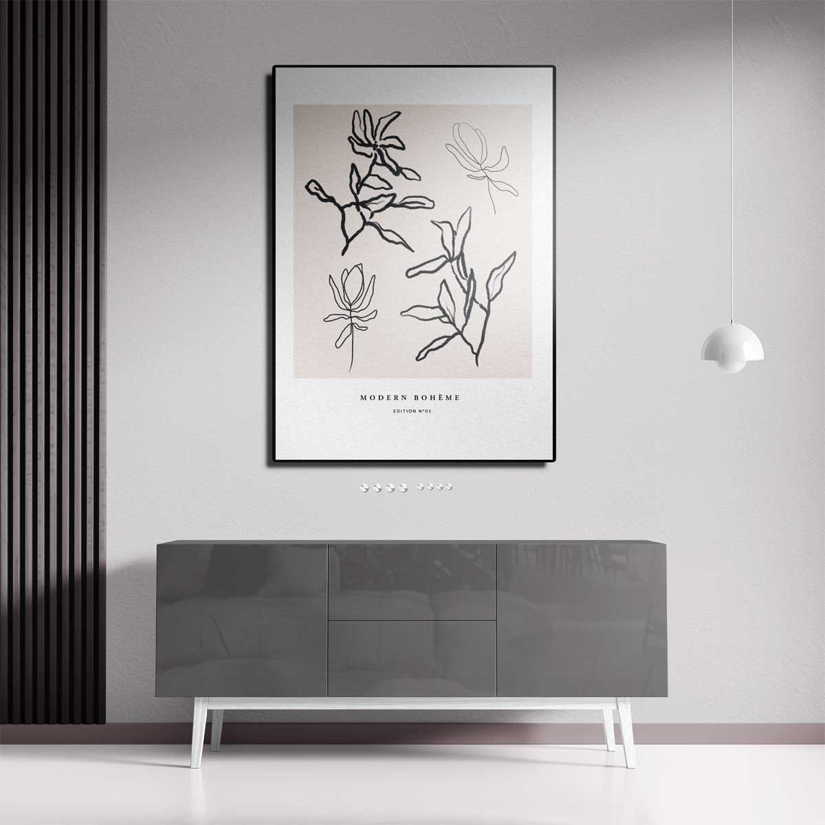 Moderne Boho Lijntekening Bloemen Kunstwerk-canvas-dibond-plexiglas-wanddecoratie-WallArtistic